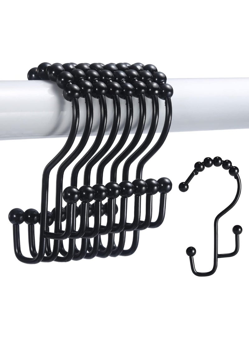 Shower Curtain Rings, Shower Curtain Hooks, Stainless Steel Black Shower Curtain Hooks Rust Proof, Free Sliding Double Shower Hooks for Shower Curtains, Curtain & Liners, 12pcs-Black - Image 1